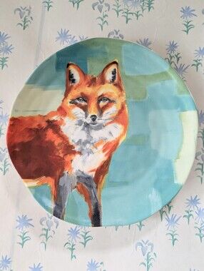Anthropologie Lauren Carlson Wolcott Winter Fauna Red Fox Dessert Plate Whimsy